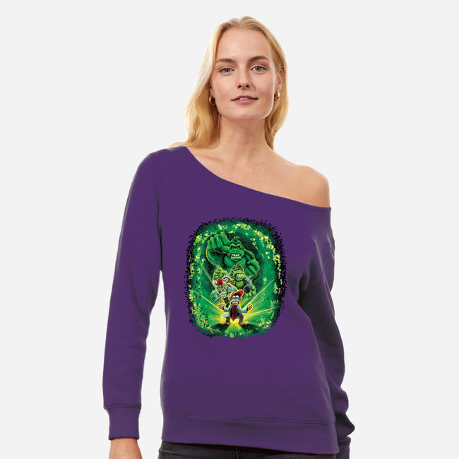 The Incredible Donk-Womens-Off Shoulder-Sweatshirt-Artist Davee Bee