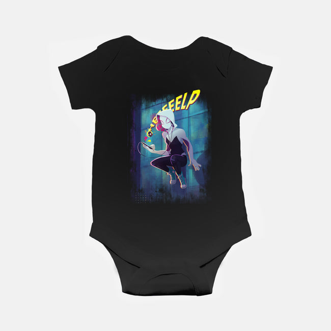 Spider Gwen Help-Baby-Basic-Onesie-jacnicolauart