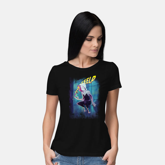 Spider Gwen Help-Womens-Basic-Tee-jacnicolauart