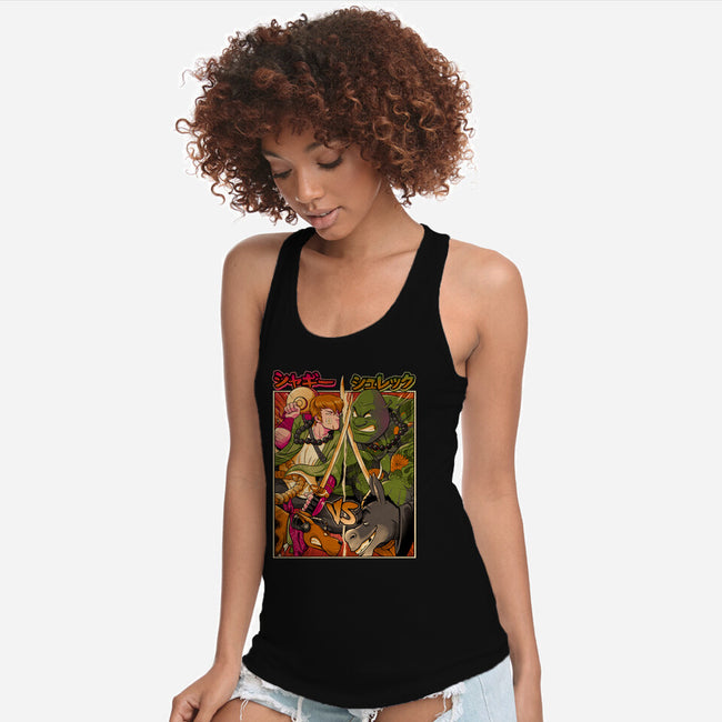 Samurai Sukubi VS Shurekku-Womens-Racerback-Tank-Bruno Mota