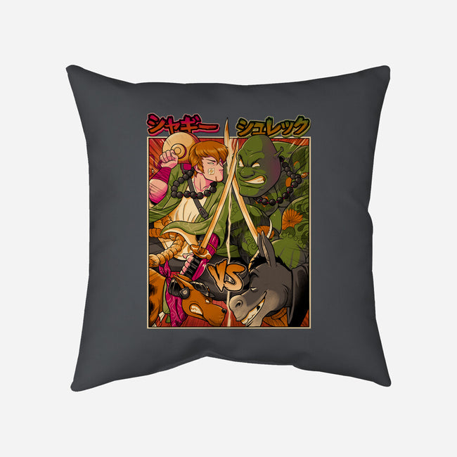 Samurai Sukubi VS Shurekku-None-Removable Cover-Throw Pillow-Bruno Mota