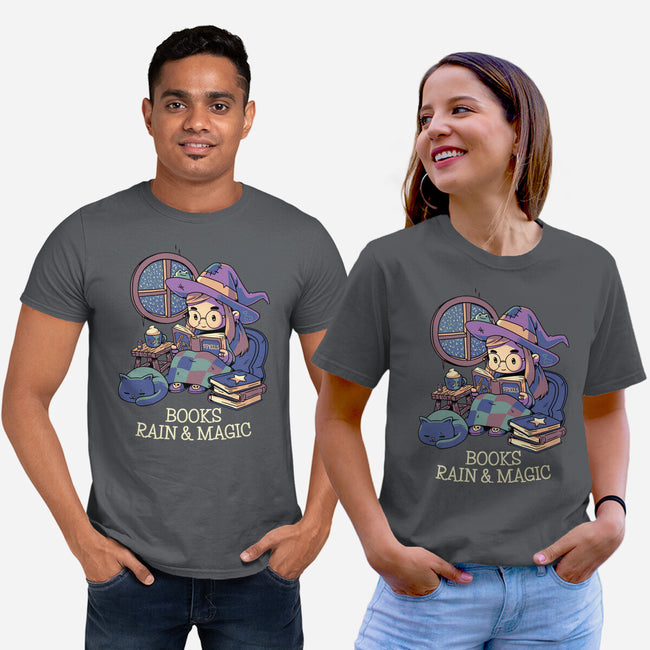 Books Rain And Magic-Unisex-Basic-Tee-Geekydog