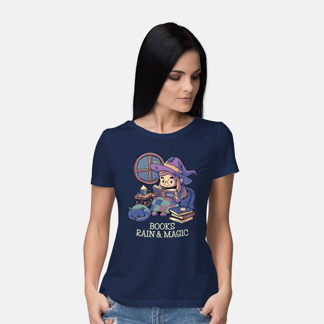 Books Rain And Magic-Womens-Basic-Tee-Geekydog