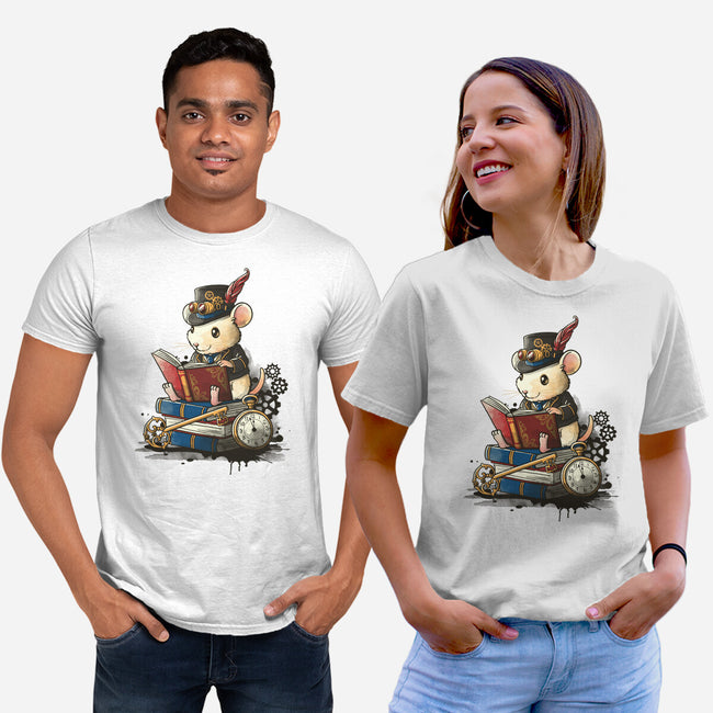 Steampunk Mouse Reader-Unisex-Basic-Tee-NemiMakeit