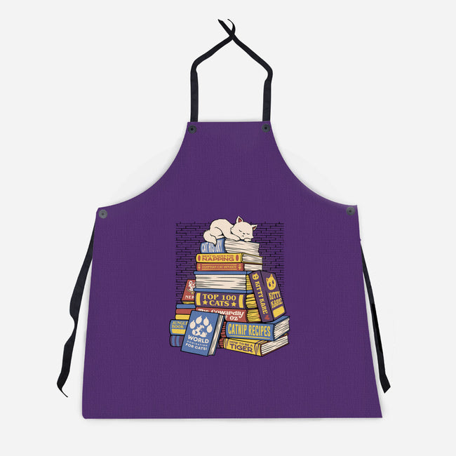 Cat Books Feline Library-Unisex-Kitchen-Apron-tobefonseca