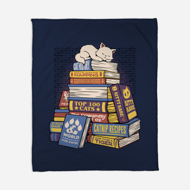 Cat Books Feline Library-None-Fleece-Blanket-tobefonseca