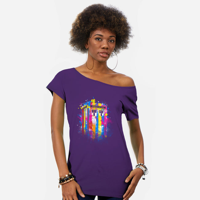 Rainbow Tardis-Womens-Off Shoulder-Tee-kharmazero