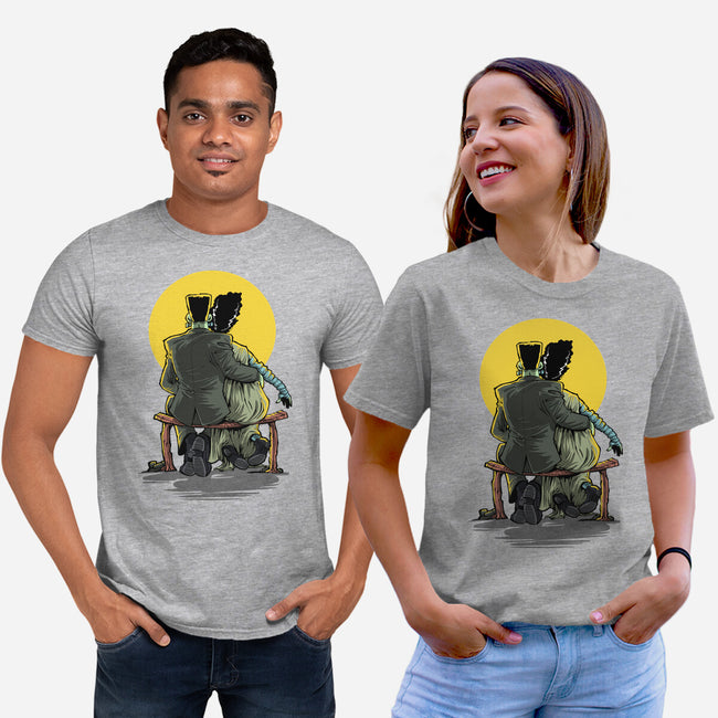 Monster And Bride Gazing At The Moon-Unisex-Basic-Tee-zascanauta