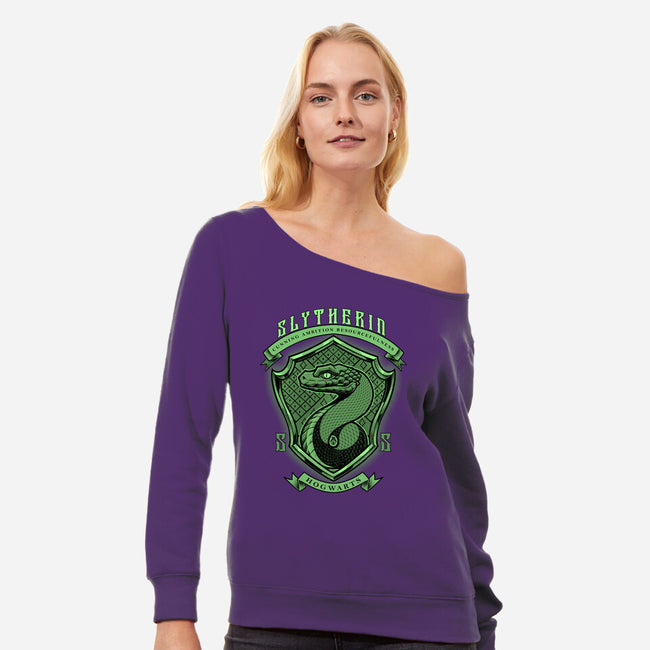 Green Snake Emblem-Womens-Off Shoulder-Sweatshirt-Astrobot Invention