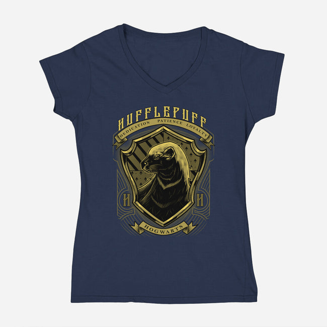 Yellow Badger Emblem-Womens-V-Neck-Tee-Astrobot Invention