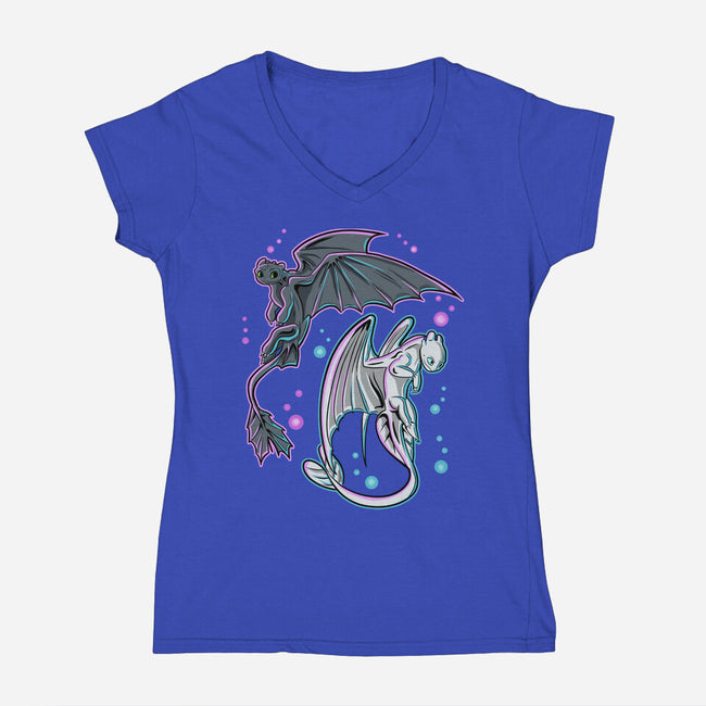 Couple Of Dragons-Womens-V-Neck-Tee-nickzzarto