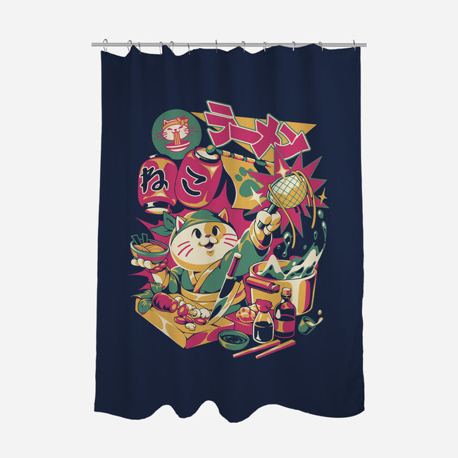 Neko Ramen Cat-None-Polyester-Shower Curtain-ilustrata