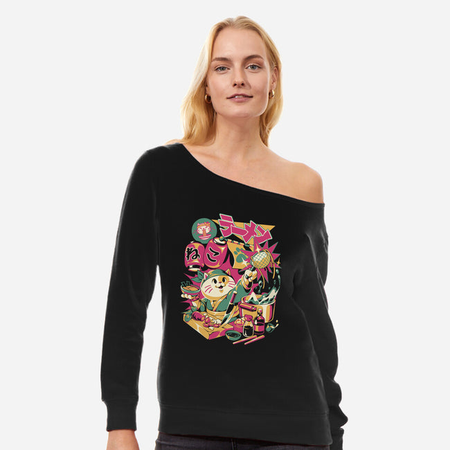 Neko Ramen Cat-Womens-Off Shoulder-Sweatshirt-ilustrata