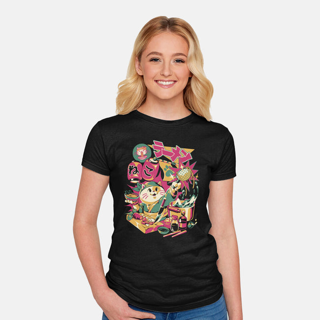 Neko Ramen Cat-Womens-Fitted-Tee-ilustrata