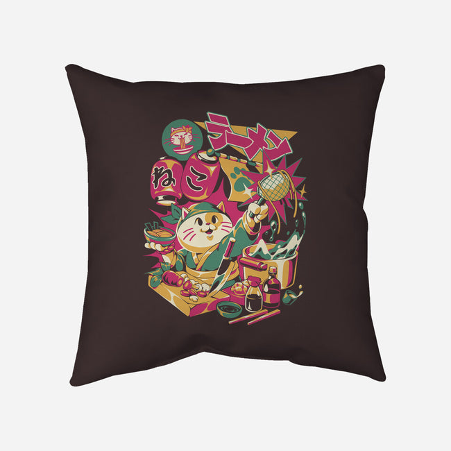 Neko Ramen Cat-None-Removable Cover-Throw Pillow-ilustrata