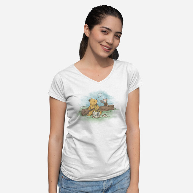 Wookiee The Pooh-Womens-V-Neck-Tee-kg07