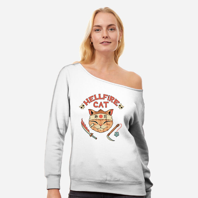 Hellfire Cat Meowster-Womens-Off Shoulder-Sweatshirt-vp021