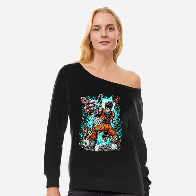 Gohan Vs Boo-Womens-Off Shoulder-Sweatshirt-Knegosfield