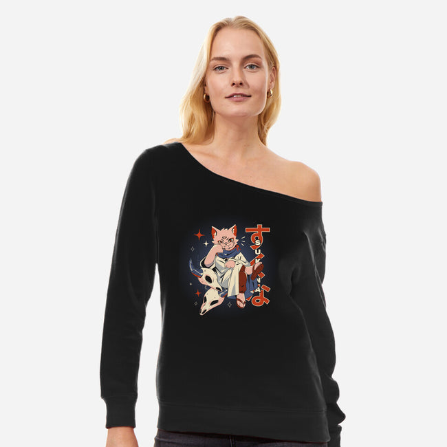 Sukuna Cat-Womens-Off Shoulder-Sweatshirt-yumie