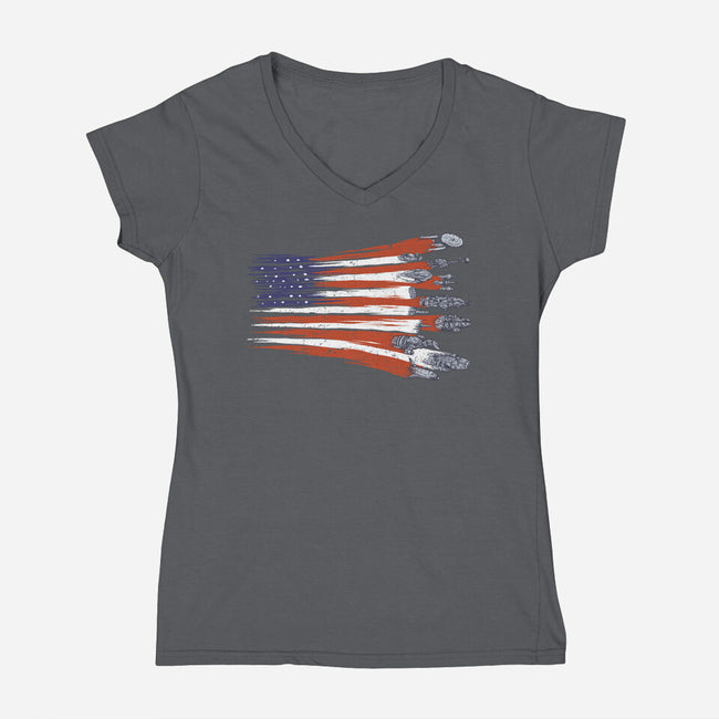 Sci-Fi Patriots-Womens-V-Neck-Tee-kg07