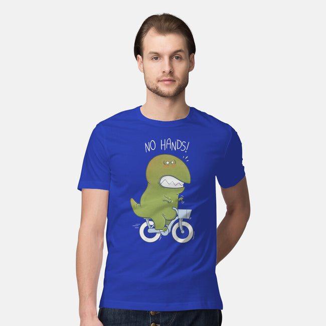 T-Rex Tries Biking-mens premium tee-queenmob