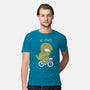 T-Rex Tries Biking-mens premium tee-queenmob