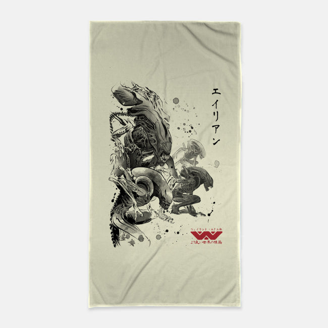 Xenomorphs Invasion Sumi-E-none beach towel-DrMonekers