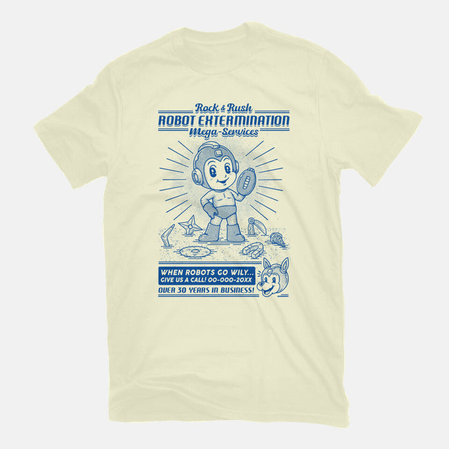 Mega Robot Extermination Services-mens basic tee-Firebrander