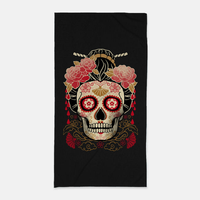 Geisha Calavera-none beach towel-NemiMakeit