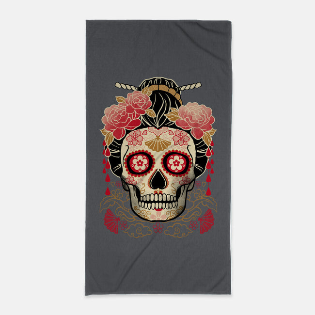 Geisha Calavera-none beach towel-NemiMakeit