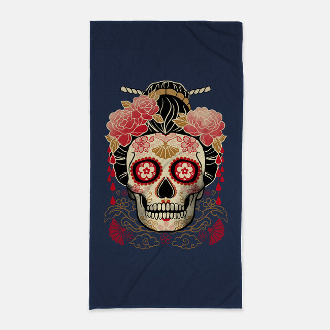 Geisha Calavera-none beach towel-NemiMakeit