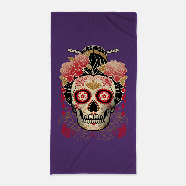 Geisha Calavera-none beach towel-NemiMakeit