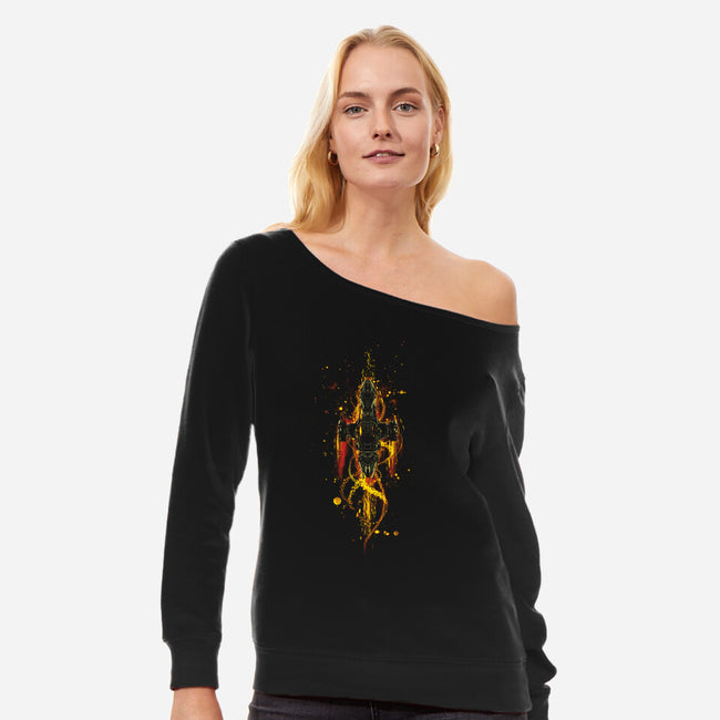 The Shiniest Space Ship V2-womens off shoulder sweatshirt-kharmazero