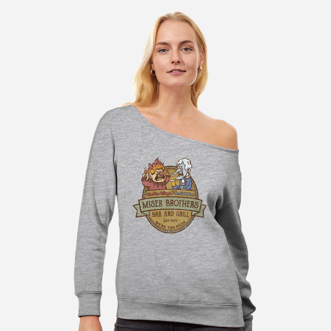 Miser Brothers Bar And Grill-womens off shoulder sweatshirt-kg07