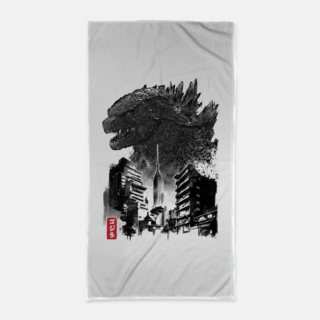 Godzilla Sumi-e-none beach towel-DrMonekers